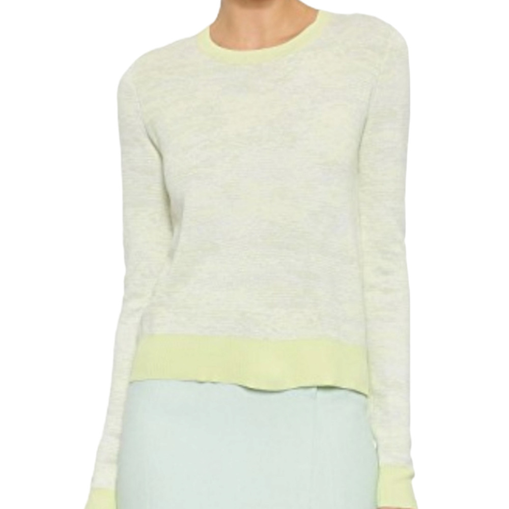 Jason Wu Gray Space Dye Abstract Stripe Sweater Sz XS Neon Yellow Ribbed Viscose
